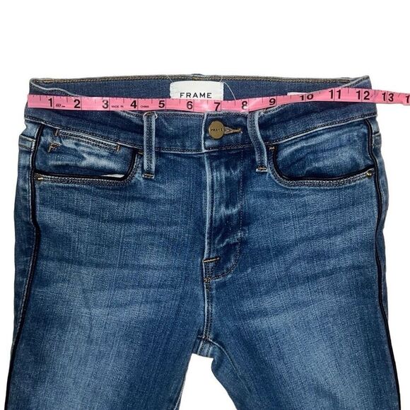 Frame Denim Le High Skinny Denim Jeans Serrano Black Piping Sz 24 Stretch - Picture 6 of 8